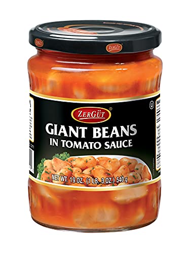 Zergut | Giant White Beans In Tomato Sauce | Healthy Vegan Snack | Vegan Gluten-Free Cholesterol-Free | All Natural No Artificial Flavors Preservatives | 19Oz Jar #TOP7