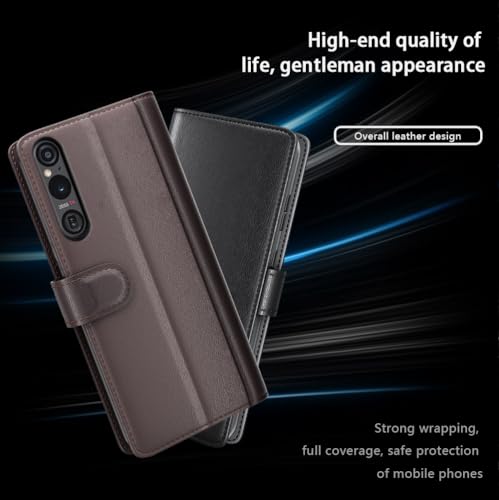 COQUE case for Sony Xperia 1 VI Shell,Real Cowhide Flip Cover with Card Slot Leather Case for Sony Xperia 1 VI-Brown - Image 2