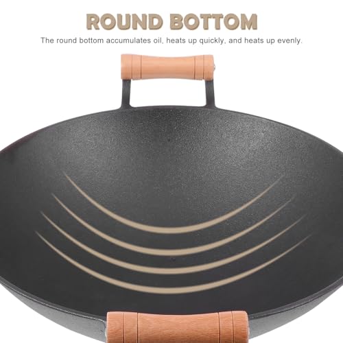 Wok de hierro fundido con mango de madera antiadherente miniatura 4
