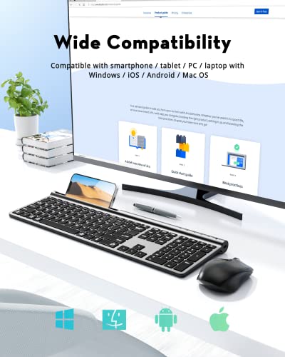 Wireless Keyboard and Mouse Combo, Samsers Ultra Slim Rechargeable Dual-Mode (Bluetooth 5.0x2 +2.4G) Silent Keyboard and Mouse Set, Multi-Device Full-Size Compact Design for MacOS/iOS/Android/Windows - Thumbnail 6