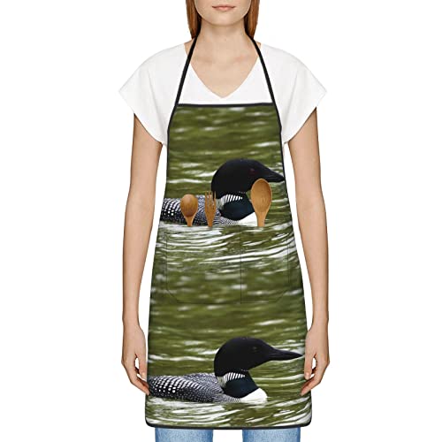 Ewmar Adjustable Bib Loon Nature Birds Printed Apron With Pocket Cooking Aprons For Chef Restaurant Bbq Painting #TOP2