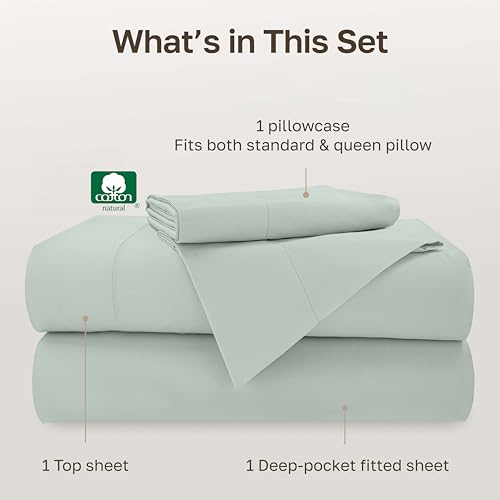 Image of California Design Den 500TC 100% Cotton Twin Bed Sheets Set, Silver Sage | Good Housekeeping Seal, OEKO-TEX Certified, Silky-Soft Sateen Weave, 3pc Set, 15 inch Deep Pockets, For Hot Sleepers, All-Season