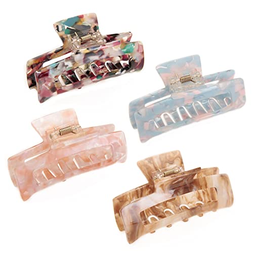 WLiuLiuLL 4Pcs Large Hair Claw Clips Different color Acrylic Material Fashion Claw clips for thick hair Banana Jaw Big Hair Clips Non Fall off Strong Grip for women Thin Hair, Blue,Brown,color,khaki