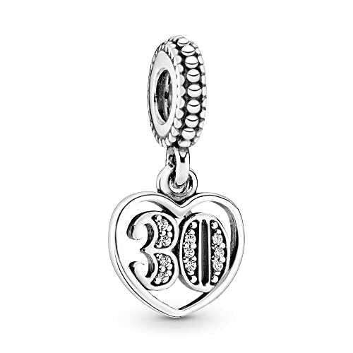 Femme Charms 30 ans d'amour Argent Sterling 925 Pendentif avec Zircon Cubique pour Bracelet