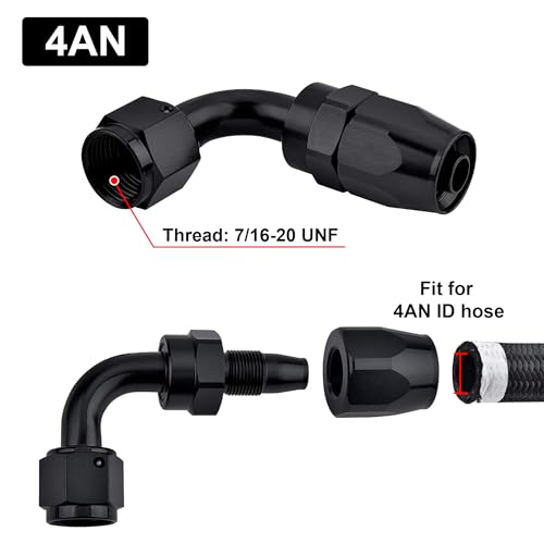 Image of EVIL ENERGY 4AN Hose End Fitting 90 Degree Swivel for CPE Braided Hose Black 2PCS