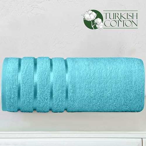 Image of Elegant Comfort 100% Turkish Cotton 4 Lines Viscose Stripe Jumbo Bath Towel - Hotel Spa Quality Extra Large 35 x 70 Inch Bath Towel Ultra Soft, Super Absorbent Quick Dry Large Bath Towel, Aqua