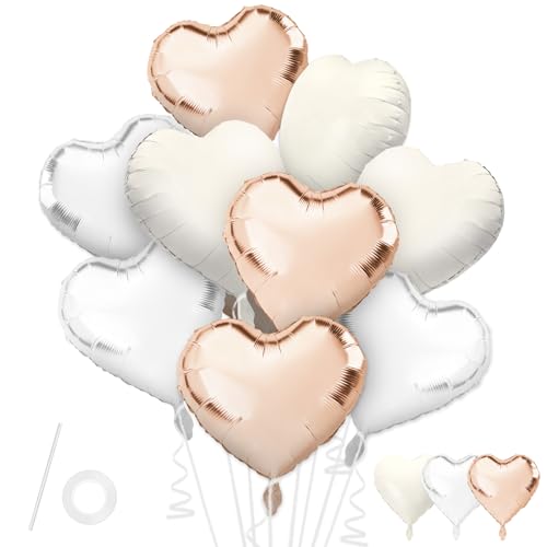 Cream Champagne White Heart Balloons,15Pcs Foil Heart Shaped Balloons,18Inch Love Shape Balloon for Valentine's Day Wedding Anniversary