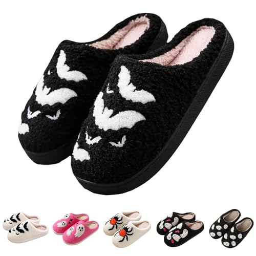 Halloween Slippers for Women Men Fall Ghost Pumpkin Slippers Cute Soft Plush Fuzzy House Home Outdoor Indoor Shoes