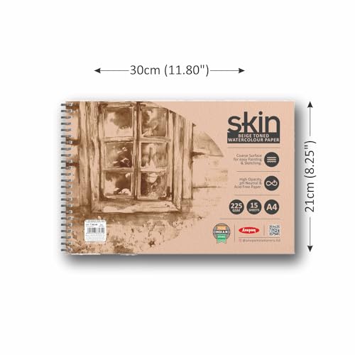 Image of Anupam Skin Toned Watercolour Paper Wireo Book - Beige Toned - Cold Press Paper - 225 GSM - 15 Sheets - A4