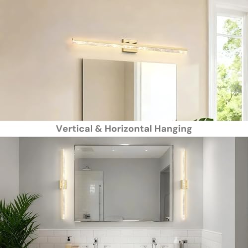 Image of L LOHAS LED 48-Inch Bathroom Vanity Light Bar Over Mirror, Gold Modern Bathroom Light Fixtures with Marble Acrylic Shade, 3CCT Adjustable LED Vanity Lights for Living Room Wall