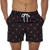 Arcweg Badehose Herren Badeshorts Wasserabweisend Schnelltrocknend Boardshorts Bedruckt mit Meshfutter Schwimmhose Verstellbarem Tunnelzug Strandshorts für Surf Schwimmen Kleiner Pfeffer XL(EU)