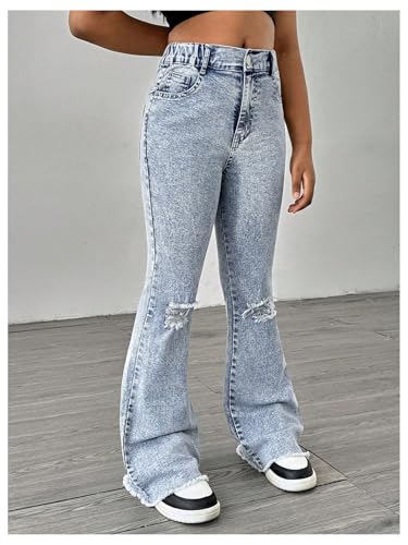 GORGLITTER Girl's Ripped Jeans Distressed High Waist Bell Bottom Denim Pants with Pockets4