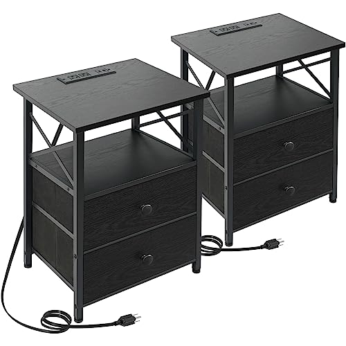 Amhancible Black Nightstands Set Of 2 With Charging Station, End Tables Living Room With 2 Usb Ports And 2 Outlets, Side Tables Bedroom With 2 Drawers Het05Xbk #TOP8