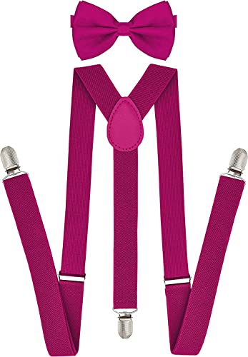 Image of trilece Men's Suspenders and Bow Tie Set - Adjustable Y-Back Suspenders with Matching Bow Tie for Weddings and Formal Wear