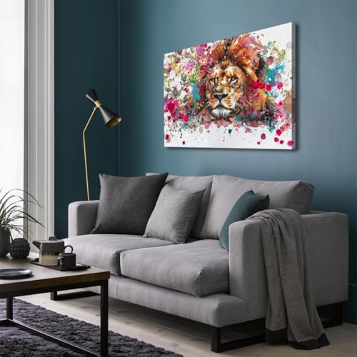 Affiche moderne décoration murale salon lion multicolore 50x65cm
