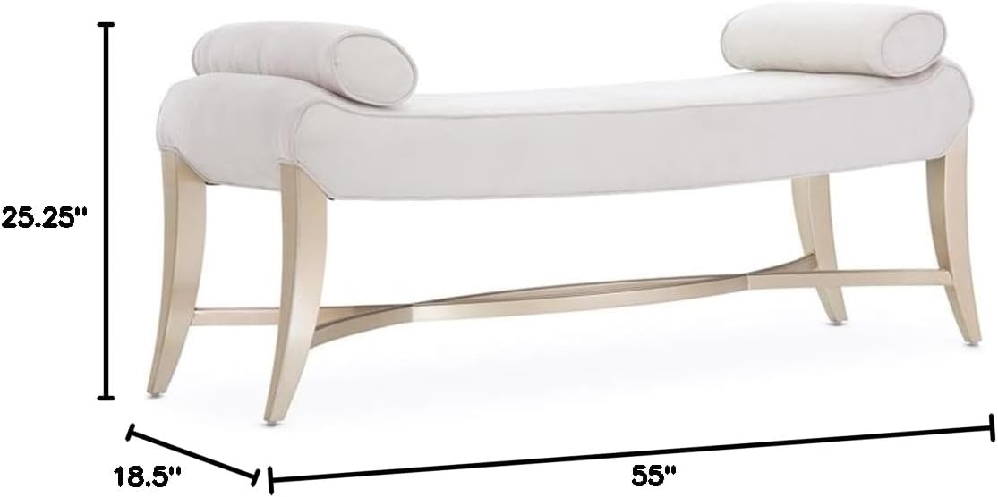 Pemberly Row Modern Faux-Suede Bed Bench, 55 in Wide, Solid & Manufactured Wood Frame, Doeskin Upholstery, Chardonnay Legs, Elegant Bedroom or Accent Bench with Club Chair Silhouette