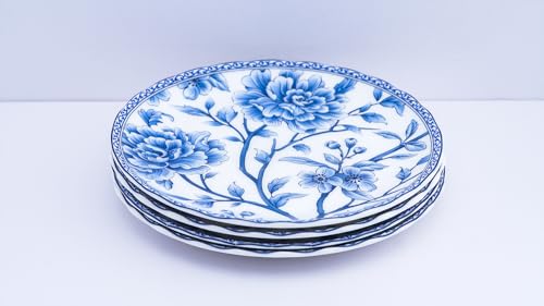 Image of GOLDEN QUEEN'S Snack Plates Set of 4 | Perfect for Snacks, Desserts, Appetizers, Salads, Tapas, Cheese | 7 inches Wide | Microwave Safe - Saphhire Bloom