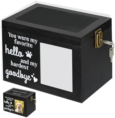 Pet Urns for Dogs,Wooden Dog Urns for Ashes,Dog Ashes Box Personalised Pet Ashes Box Pet Ashes Urn with Photo Frame, Memorial Keepsake Urn Box Cremation Urns for Ashes Loss Pet Remembrance Gift Black