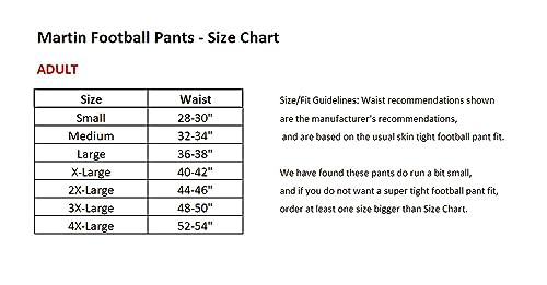 Martin New Adult Football Dazzle Game Pants w Integrated 7 Piece Pad Set Black (AXXL)