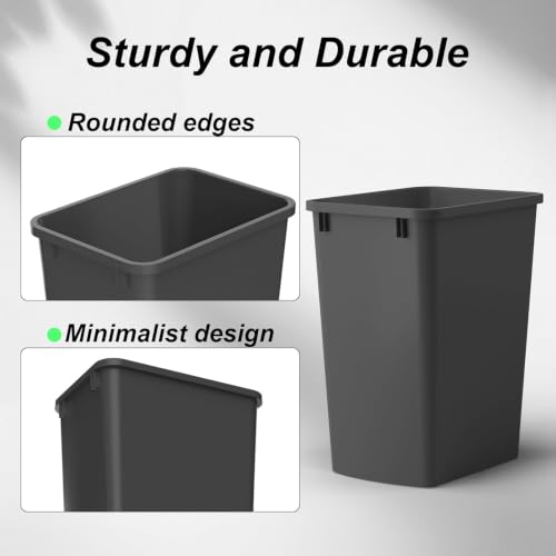 Image of ROOMTEC 35QT Kitchen Trash Can,Sturdy and Lightweight Slim Trash Can,2-Pack | 9-Gallons Plastic Trash Can, Trash Cans for Kitchen, Workspace, Bathroom, Office, Easy to Clean ,Wide-open Top Design, Black