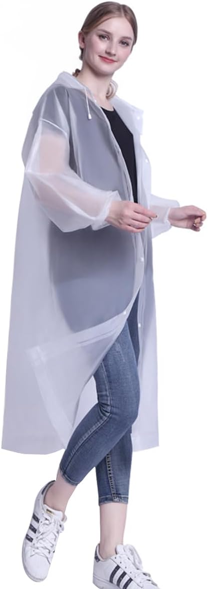 Raincoat Rain Poncho for Men Women, EVA Waterproof Raincoat Jacket Lightweight Rain Jacket with Hoods and Sleeves Reusable Rain Gear for Travel