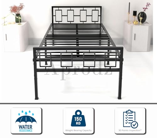 Image of APRODZ Folding Bed Single for Sleeping | Metal Folding Single Bed | Portable Foldable Guest Bed Single | No Assembly Required | Powder Coated | Easily Storable, Black
