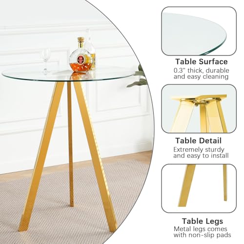 Image of 3 Piece Pub Dining Set, Modern Round Bar Table and Chairs for 2, 30 inch Bar Height Barstools and Glass Kitchen Table Set, 31 inch Small Dining Table with 2 Stools(Beige)