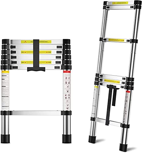Image of Plantex 12.5 feet (3.8m) Telescopic Ladder /Durable Steps /Height Adjustable Ladder /Stainless Steel Telescopic Ladder /Extendable Portable Steps and Compact Design (EN131 Certified)