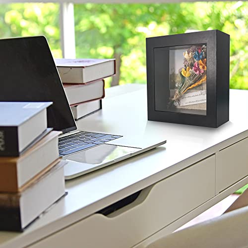 GraduationMall 5x5 3D Black Shadow Box Frame Deep Display Box with Linen Back,Ideal for Memorabilia Pictures Flowers Medals Tickets,Tabletop and Wall Hanging - Image 2
