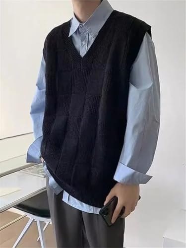 Men's Wool V-Neck Knit Sweater Vest Sleeveless Waistcoat Solid Color Harajuku Loose Fit Business Formal Waistcoat Top2