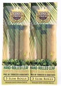 King Palms Slim Size Natural Slow Burning Pre-Rolled Palm Leafs with Filter Tip 2 Pack, 6 Wraps Total
