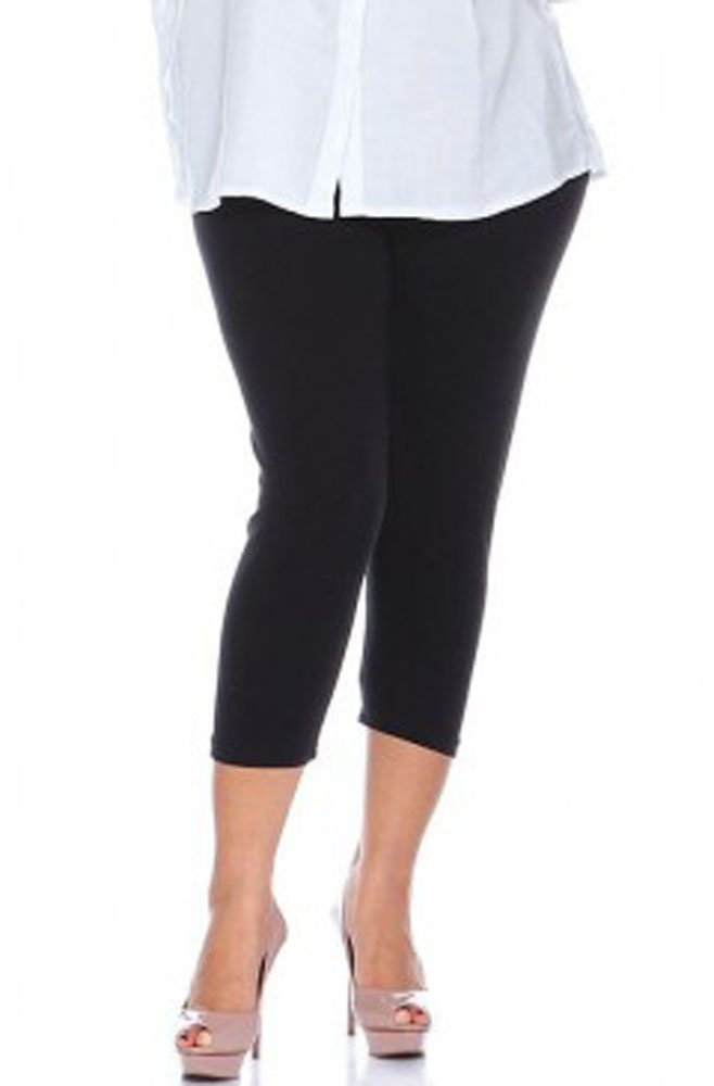 Ladies Plain Cotton Stretch 3/4 Leggings - Multiple Colours and Sizes - Ref. 2191 - black - XXXXL
