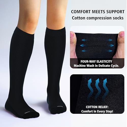 Image of LEVSOX Cotton Compression Socks for Women&Men 20-30mmHg Knee High Cute Support Sock for Nurses Pregnancy Travel