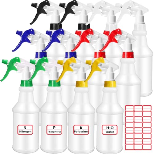 meekoo 12 Pcs 32 oz Plastic Spray Bottles Heavy Duty Spraying Leak Proof Mist Empty Water Bottle for Pets Cleaning Solutions Planting Spray Alcohol with Adjustable Nozzle and Label (Multicolor)