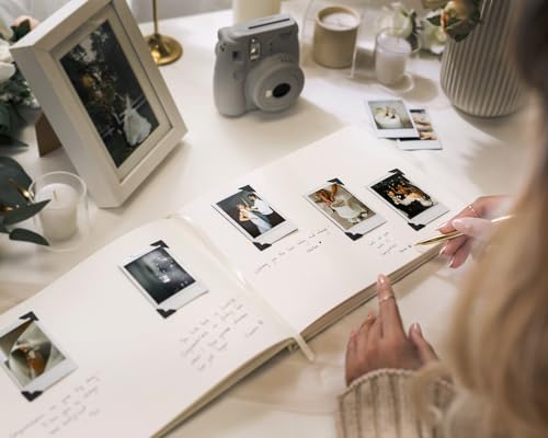 Personalized Guestbook in Cream - Premium Custom Modern Guest Book for Wedding Reception, Birthday Party or Events w/Bookmark Blank Pages for Signing, Extra Large 11.5 x 8.5 inches