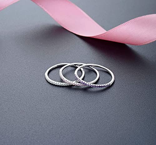Luolife 1Mm Sterling Silver Knuckle Rings Cute Purple Diamond Stacking Ring Chirstmas Thanksgiving Valentine'S Day Gifts Jewelry For Friend Women Size 8 thumb #4