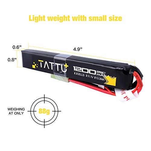 Tattu 11.1V Lipo Airsoft Stick Battery,3S 1200Mah 25C Battery Pack For Airsoft Gun With Mini Tmy Connector #TOP1