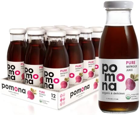 Pomona Organic Cold Pressed Beet Juice, Non-GMO, No Sugar, Gluten Free, Kosher, Preservative Free - Pack of 12, 8.4 oz