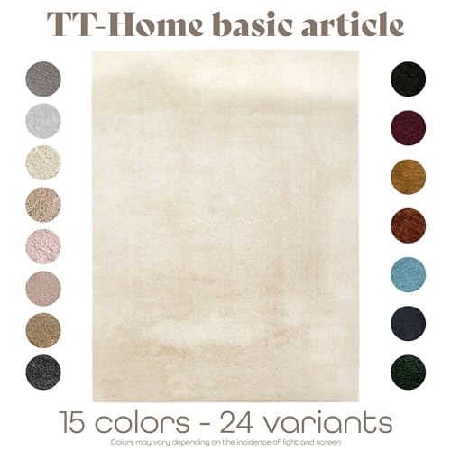TT Home Teppich Wohnzimmer Kurzflor Anti-Rutsch Rückseite Einfarbiges Design Waschbar, Farbe: Creme, Größe:140x200 cm