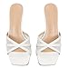 Eteridrey White Heeded Sandals Mesh Kitten Heels Square Open Toe Mule Heels Comfortable Low Heel for Wedding