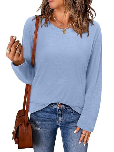 ONLYSHE Women's Casual Striped Long Sleeve Tops Crew Neck Knit Basic Loose Fit T Shirts Fall Fashion Tunic Outfits