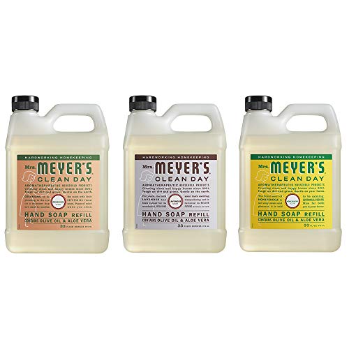 Mrs. Meyers Clean Day Liquid Hand Soap Refill, 1 Pack Geranium, 1 Pack Lavender, 1 Pack Honey Suckle, 33 OZ each