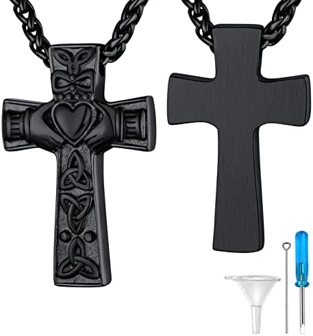 Supcare Cross Ash Urn Necklace for Men Women, Stainless Steel/Gold/Black Cremation Jewelry Memorial Keepsakes Pendants Loss of Father Mum NANA Gift, with Filling Kit Gift Box