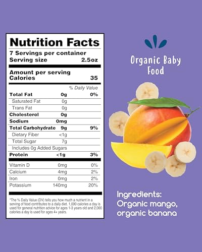 Image of Amara Organic Baby Food - Stage 2 - Tropical Mango - Baby Cereal to Mix With Breastmilk, Water or Baby Formula - Shelf Stable Baby Food Pouches Made from Organic Fruit - 14 Pouches, 3.5oz Per Serving