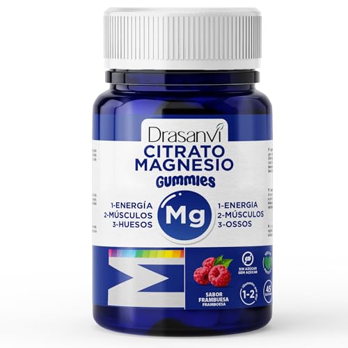 DRASANVI GOMINOLAS DE CITRATO DE MAGNESIO| Para el cansancio y la fatiga | Articulaciones fuertes | Magnesio gominolas Sabor Frambuesa | Sin Azúcar |45 gominolas magnesio = 45 días | Magnesio Gummies