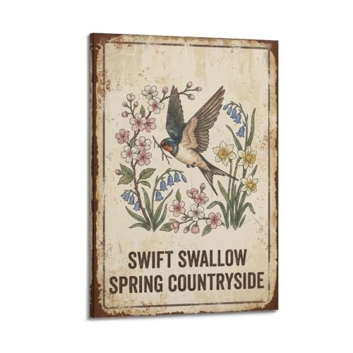 Poster d'hirondelle rustique vintage OKAHYS en toile pour déco murale 40x60 cm