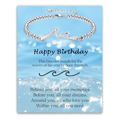 Christmas Birthday Gifts for Women Mom Wife Grandma Daughter Friend Bestie Sister, Silver Wave Bracelet Gifts for Woman Birthday Gift Ideas, The Waves of Life We've Through Together Gift
