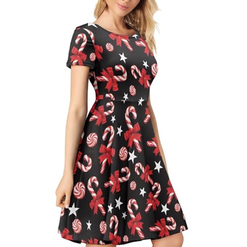 Image of AFPANQZ Womens Casual Summer Lightweight Vintage Dress Short Sleeve Midi Dress Knee-Long Luxury Formal Dress
