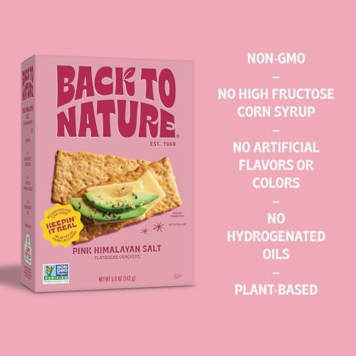 Image of Back to Nature - Pink Himalayan Sea Salt Multigrain Flatbread Crackers - Made With Real Ingredients like Wheat Flour and Whole Grains - Enjoy a Seriously Tasty Non-GMO Snack - 5 ounce (Pack of 2)