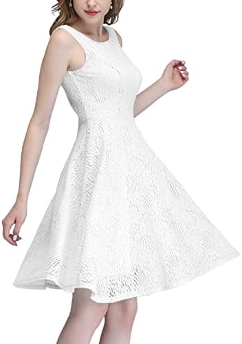 Kingfancy Women Floral Lace Bridesmaid Party Dress Short Cocktail Dress with Boatneck White M